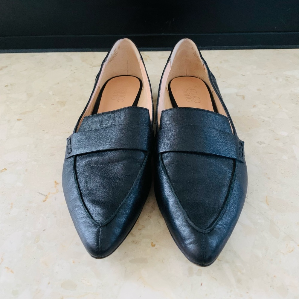 Franco Sarto black leather pointed toe loafer